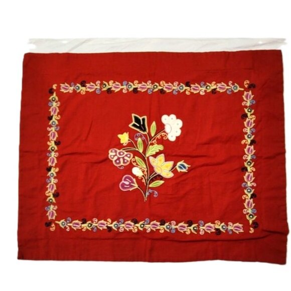 POTTERY BARN Red Embroidered Jacobean Floral Pillow Sham 24 x 30 inches Standard - Picture 1 of 16